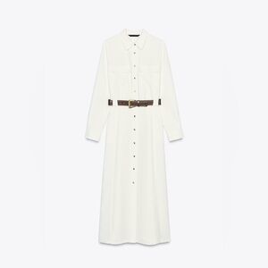 NWT Zara Elegant White Shirt Dress with Belt